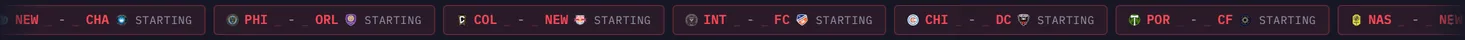 Compact Scrollr ticker strip showing live sports scores across multiple games.